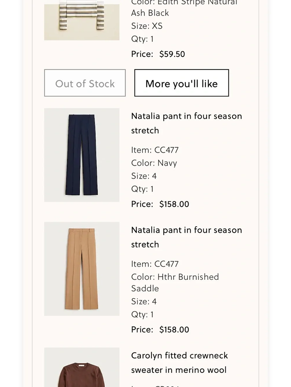J crew Natalia navy straight leg trouser